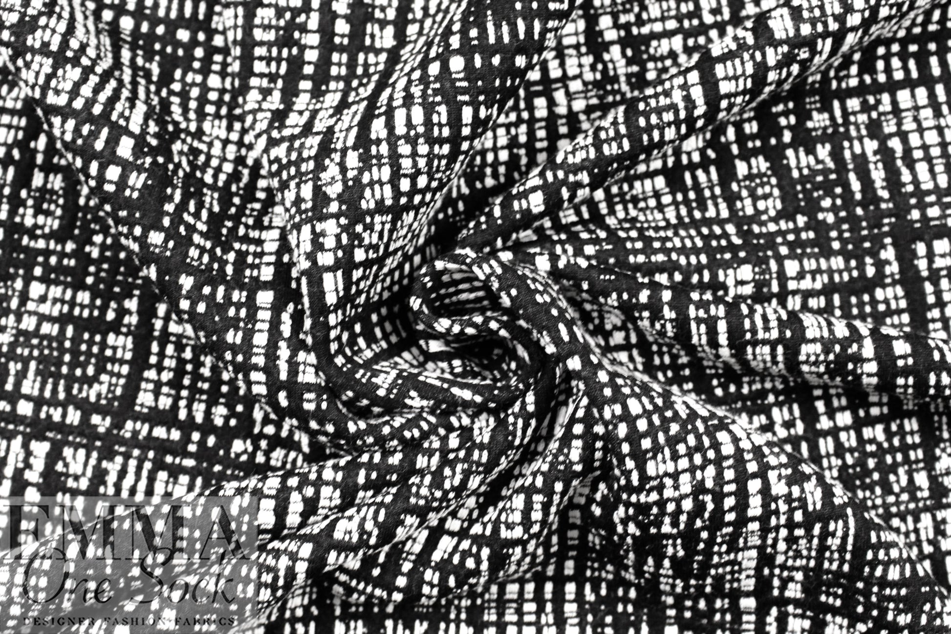 black/white crosshatch doubleknit, Oeko-Tex cert. 1.125 yds