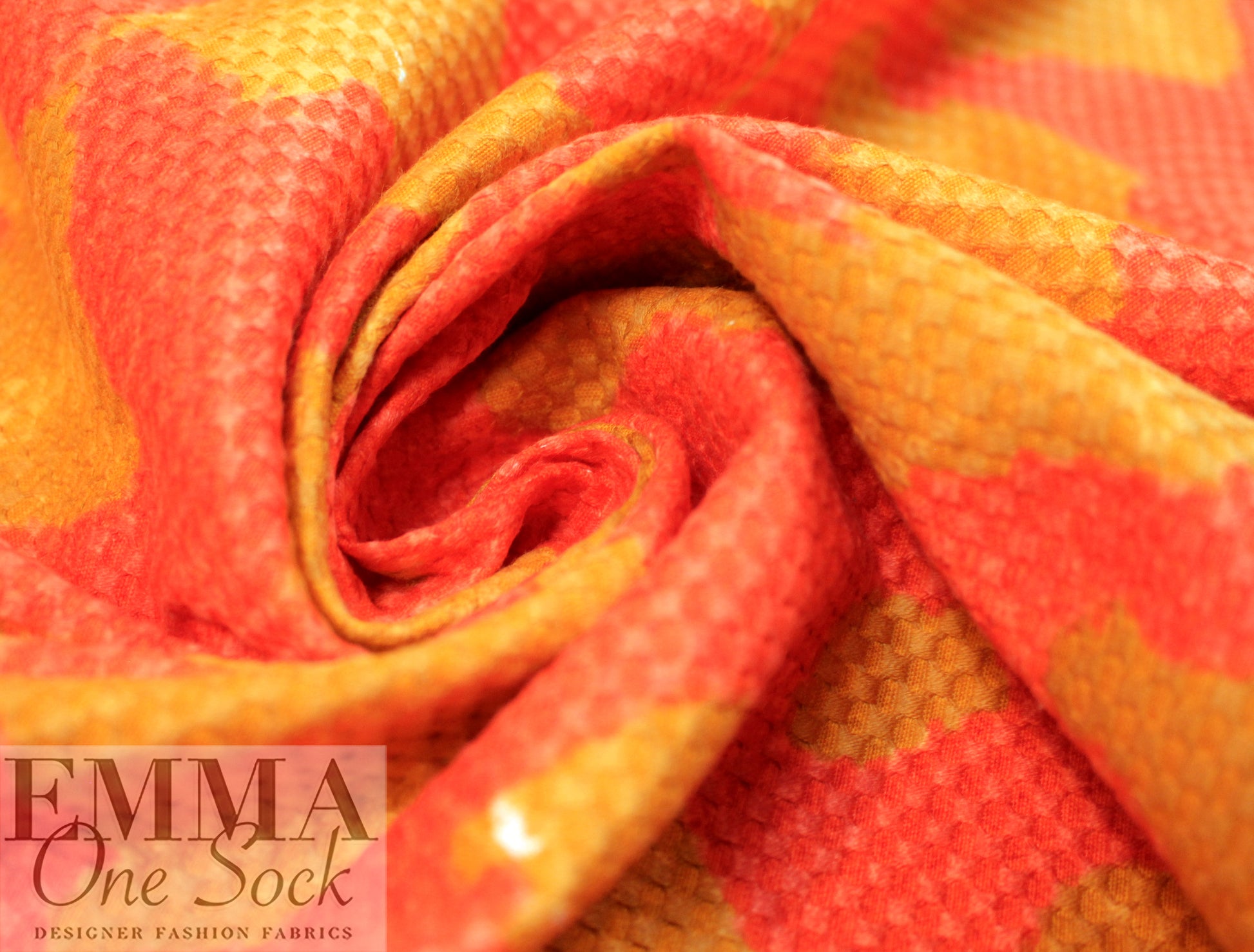 JCrew cotton pique' over-print - butterscotch/mandarin 1.5 yds
