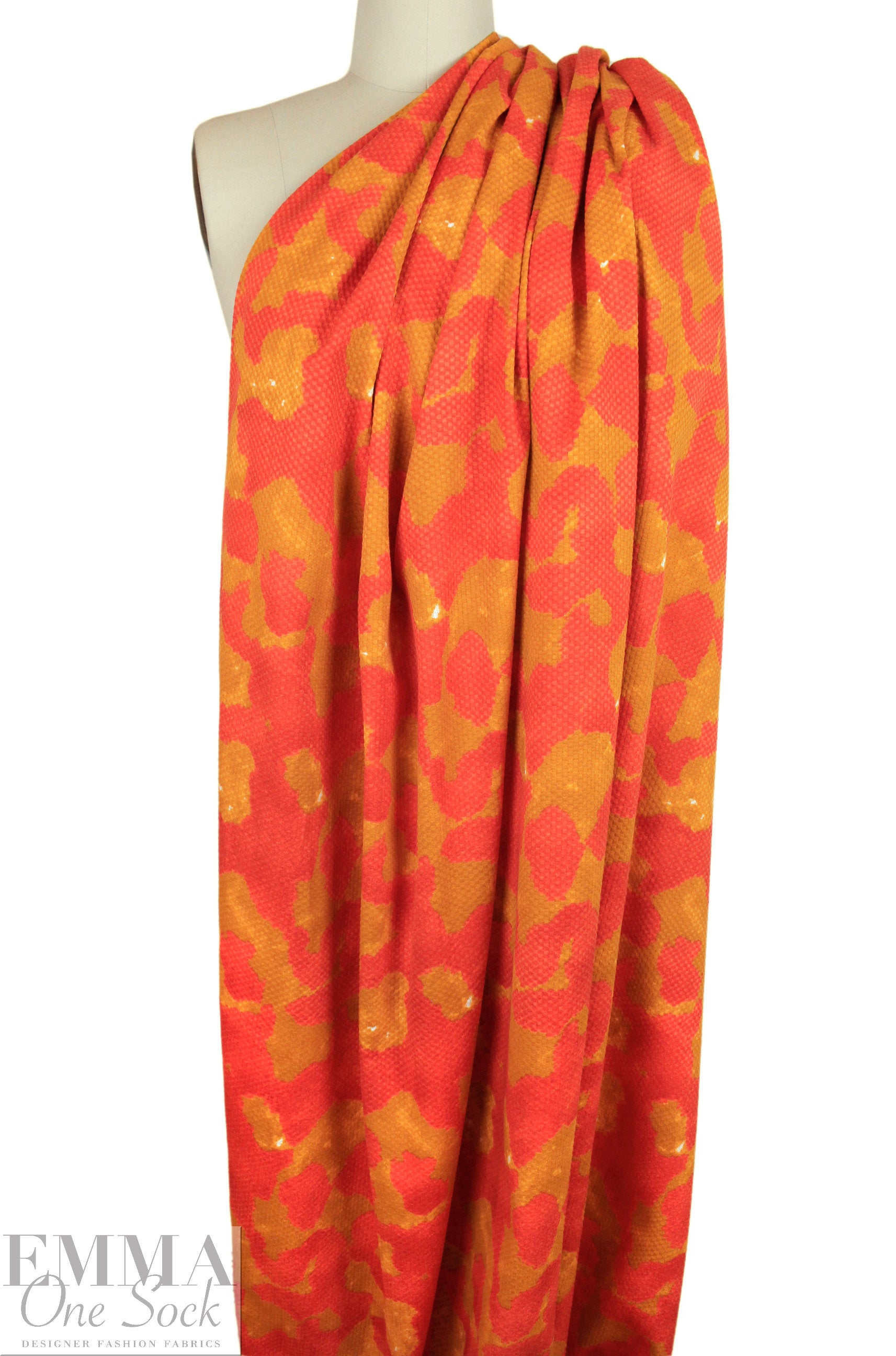 JCrew cotton pique' over-print - butterscotch/mandarin .5 yds