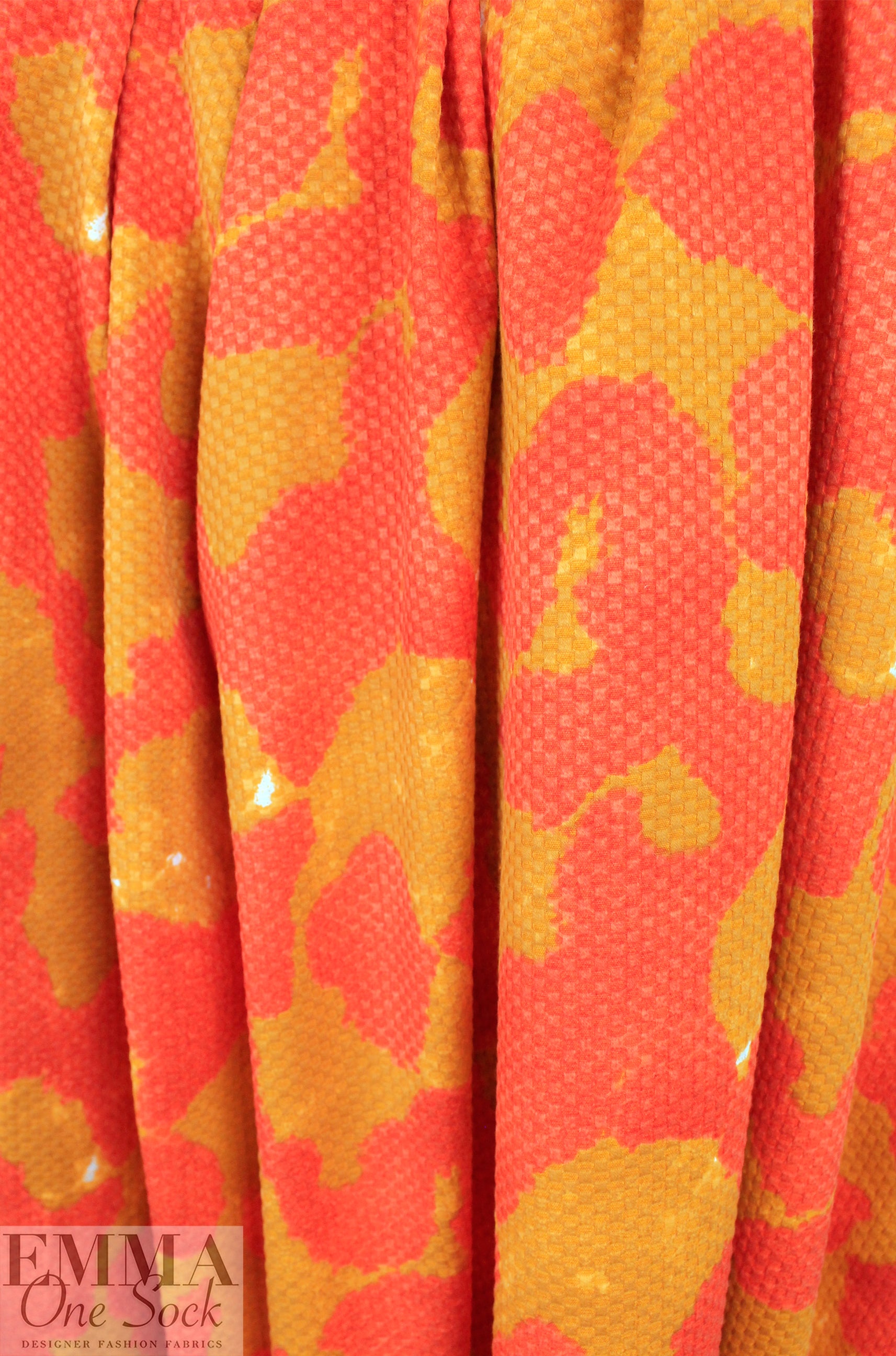 JCrew cotton pique' over-print - butterscotch/mandarin .5 yds