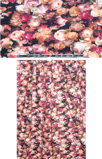 French 'american beauty' roses knit print 1.375 yd