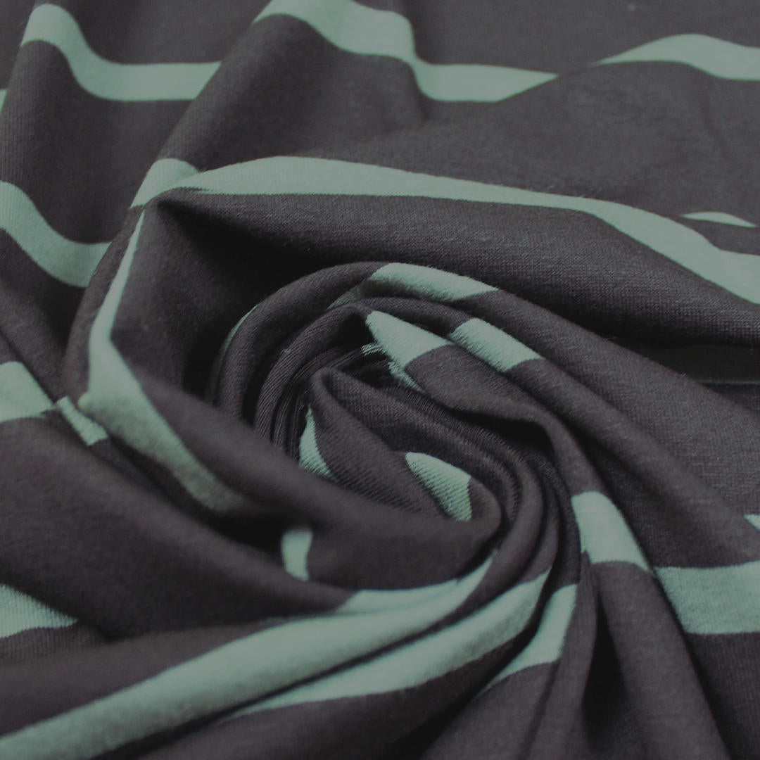 CA designer viscose 4-way stretch jersey - bluestone/black stripe 2 yd