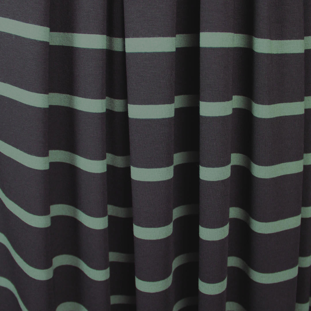 CA designer viscose 4-way stretch jersey - bluestone/black stripe 2 yd