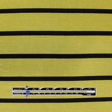 CA designer viscose 4-way jersey - green-gold/black stripe .625 yds