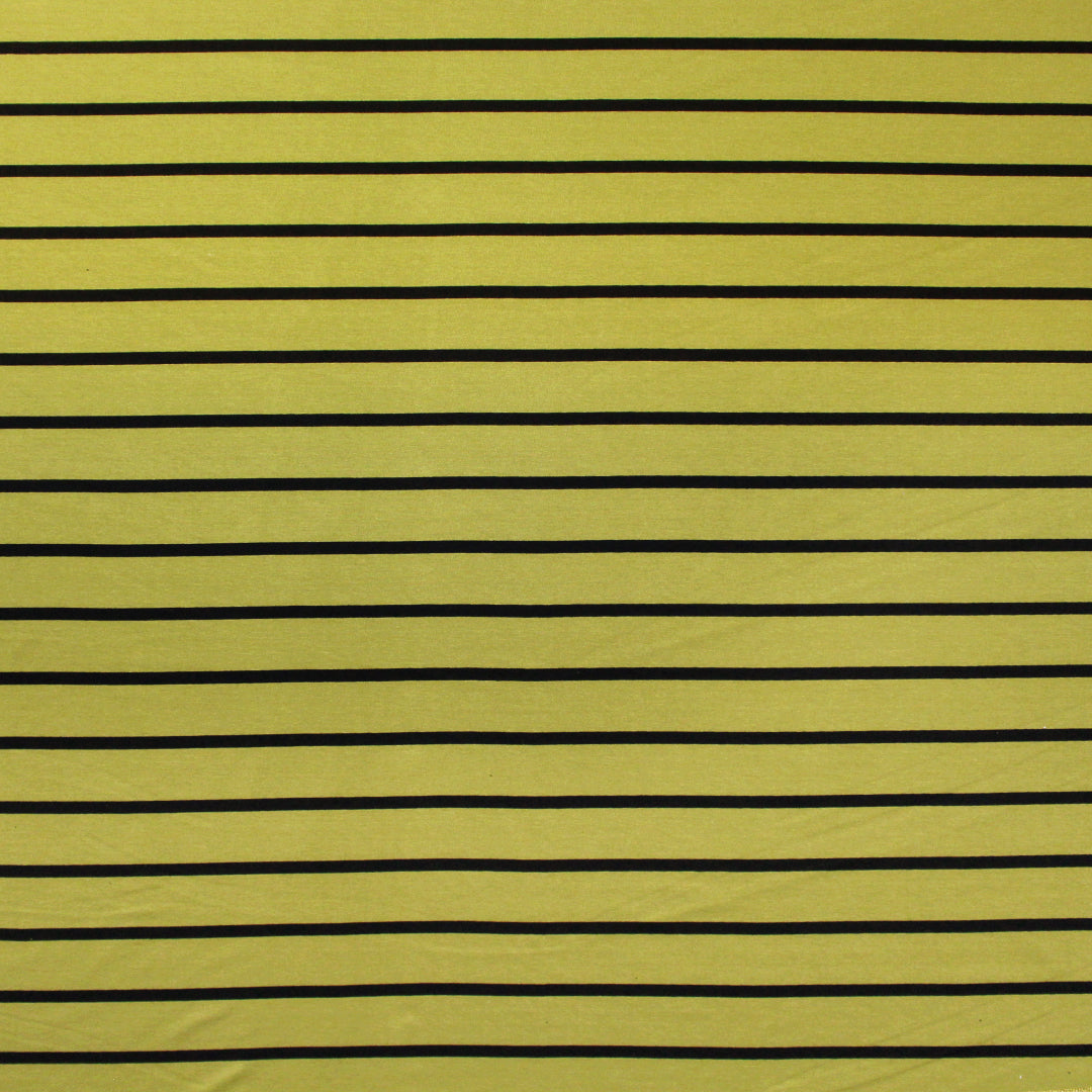 CA designer viscose 4-way jersey - green-gold/black stripe 2 yd