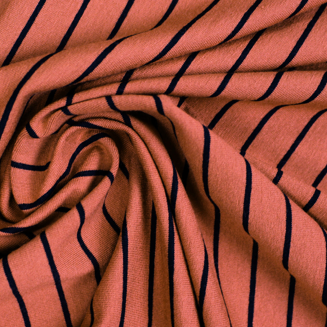 yarn-dyed viscose/spandex jersey - paprika/black 1.5 yds