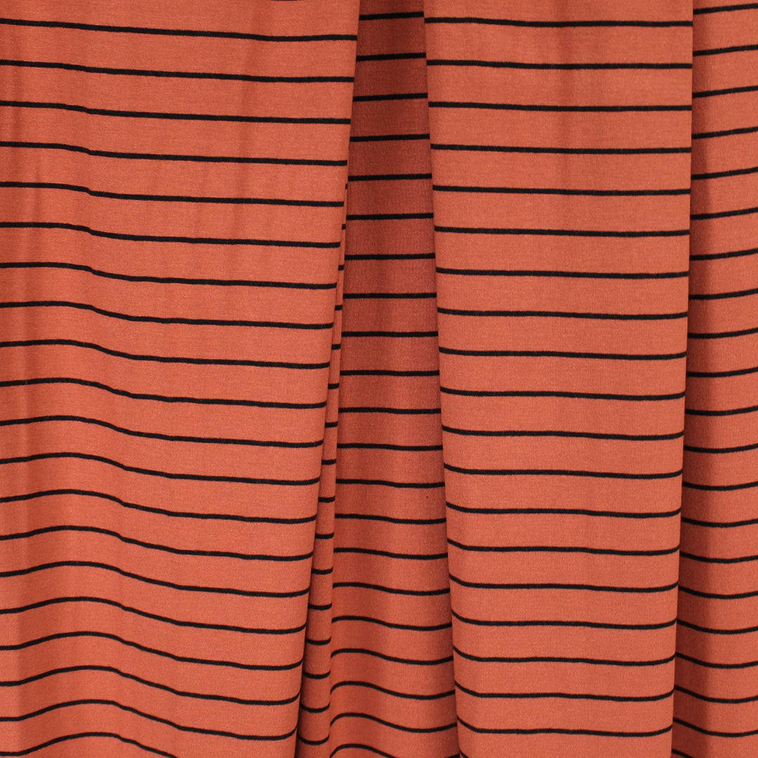 yarn-dyed viscose/spandex jersey - paprika/black 1.5 yds