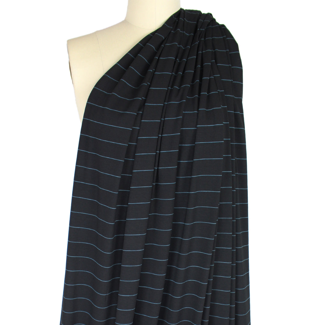 yarn-dyed viscose/spandex jersey - black/bluestone