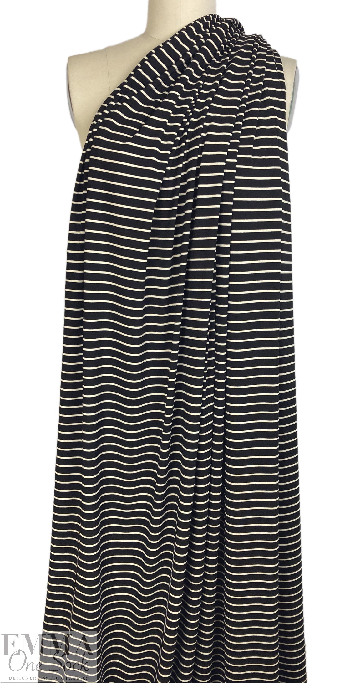 yarn-dyed viscose/spandex jersey - black/almond stripe 2 yd