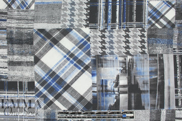 textiles patchwork poly crepe print - blue/gray