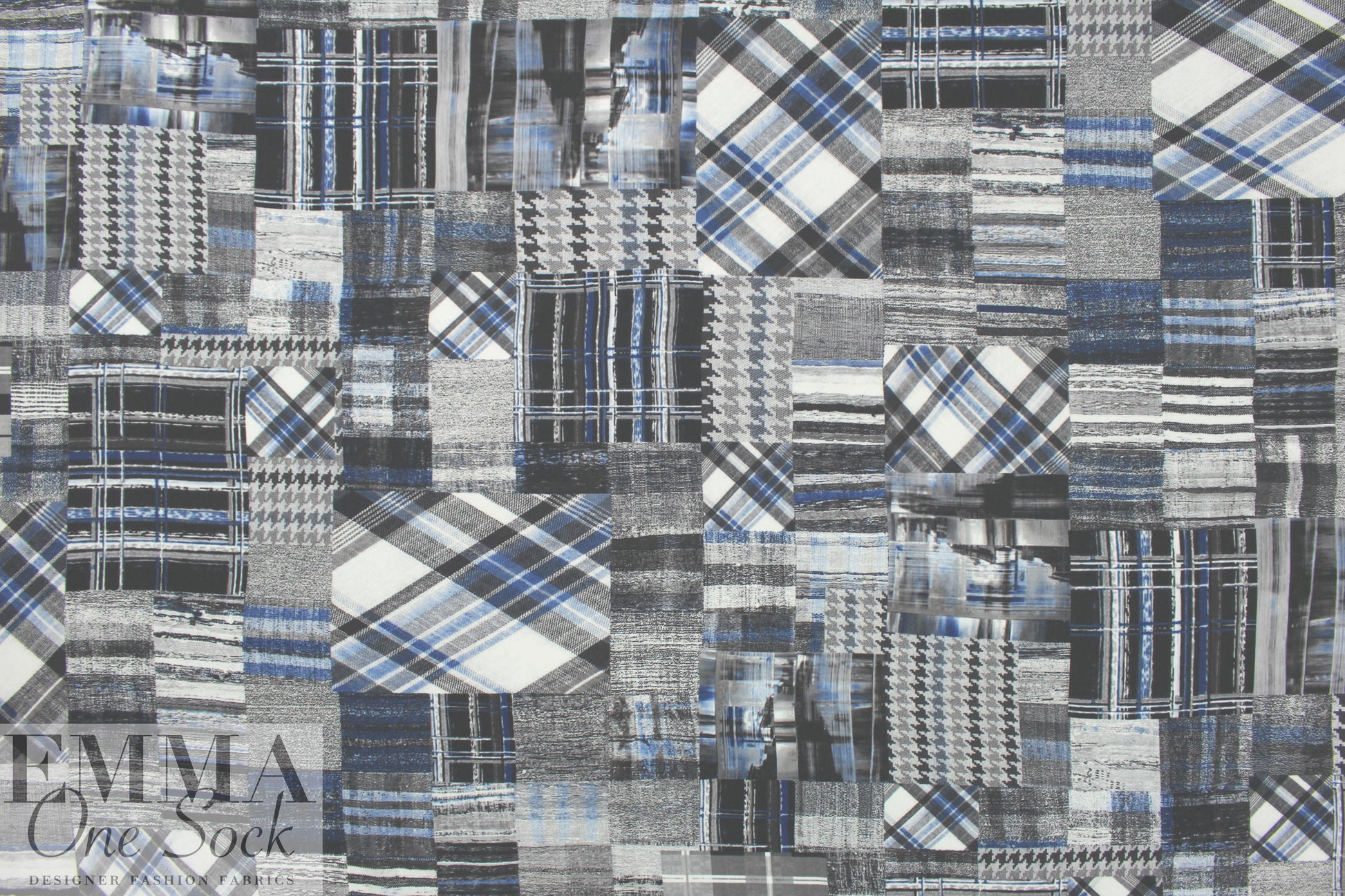 textiles patchwork poly crepe print - blue/gray 1.66 yds