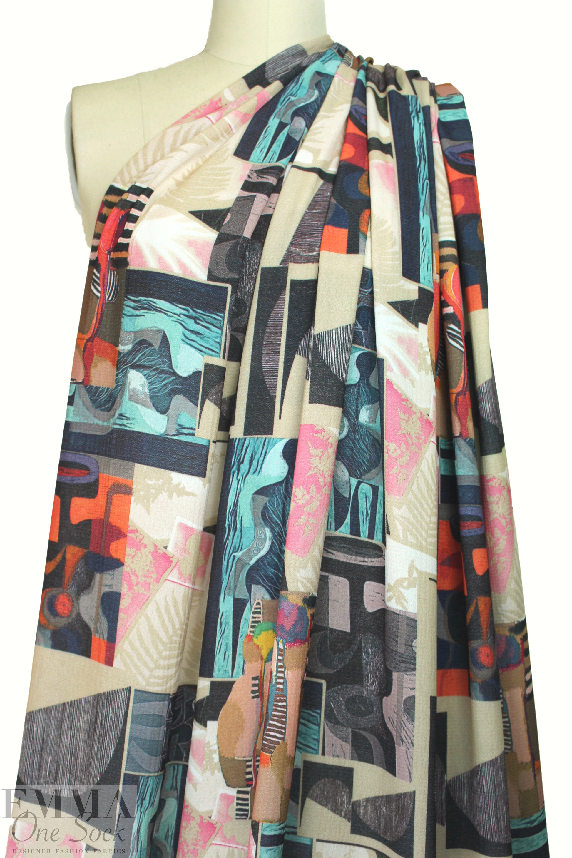 'cubism revisited' drapey pebble crepe woven - khaki