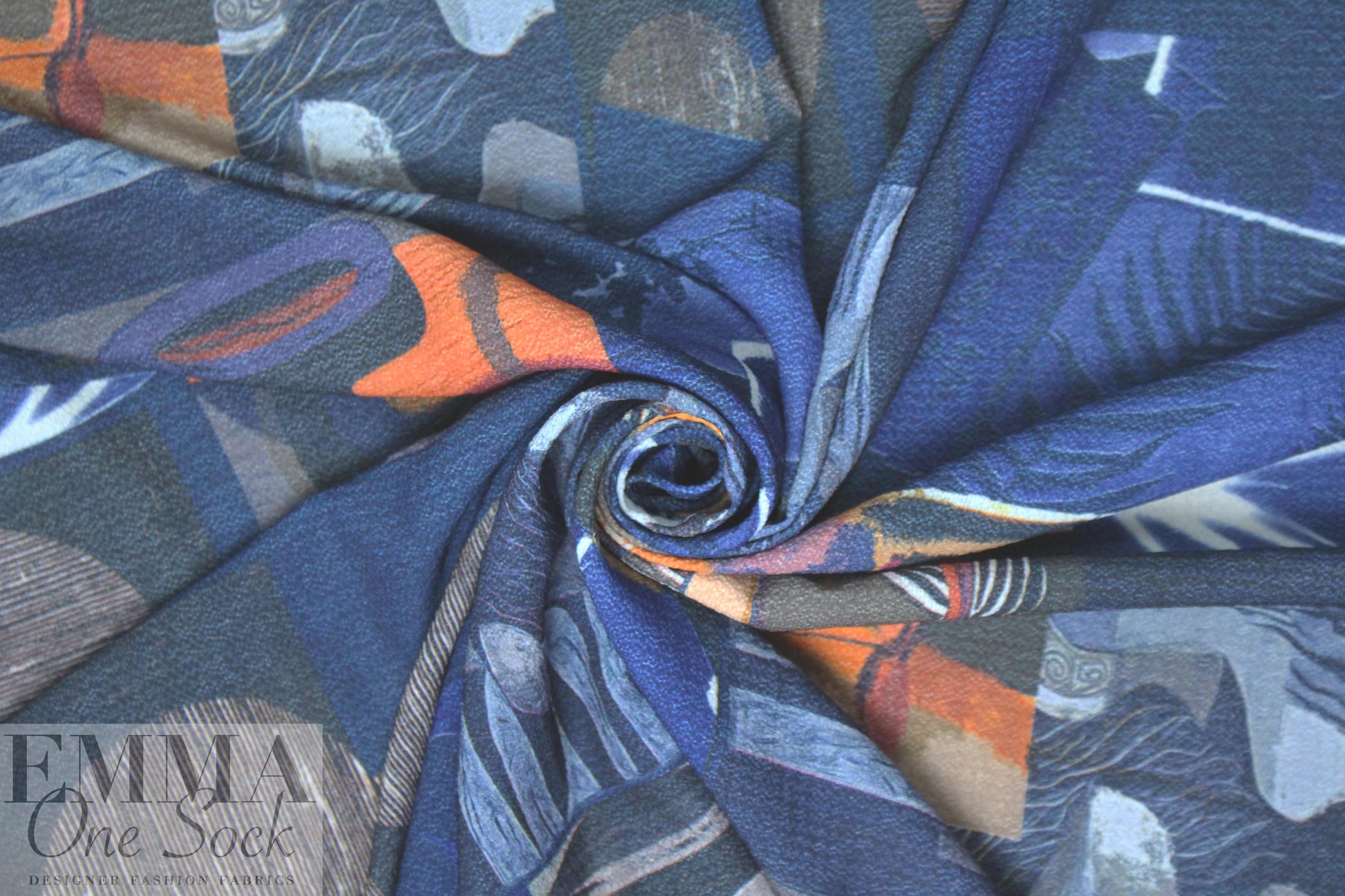 'cubism revisited' drapey pebble crepe woven - blue 1.75 yds