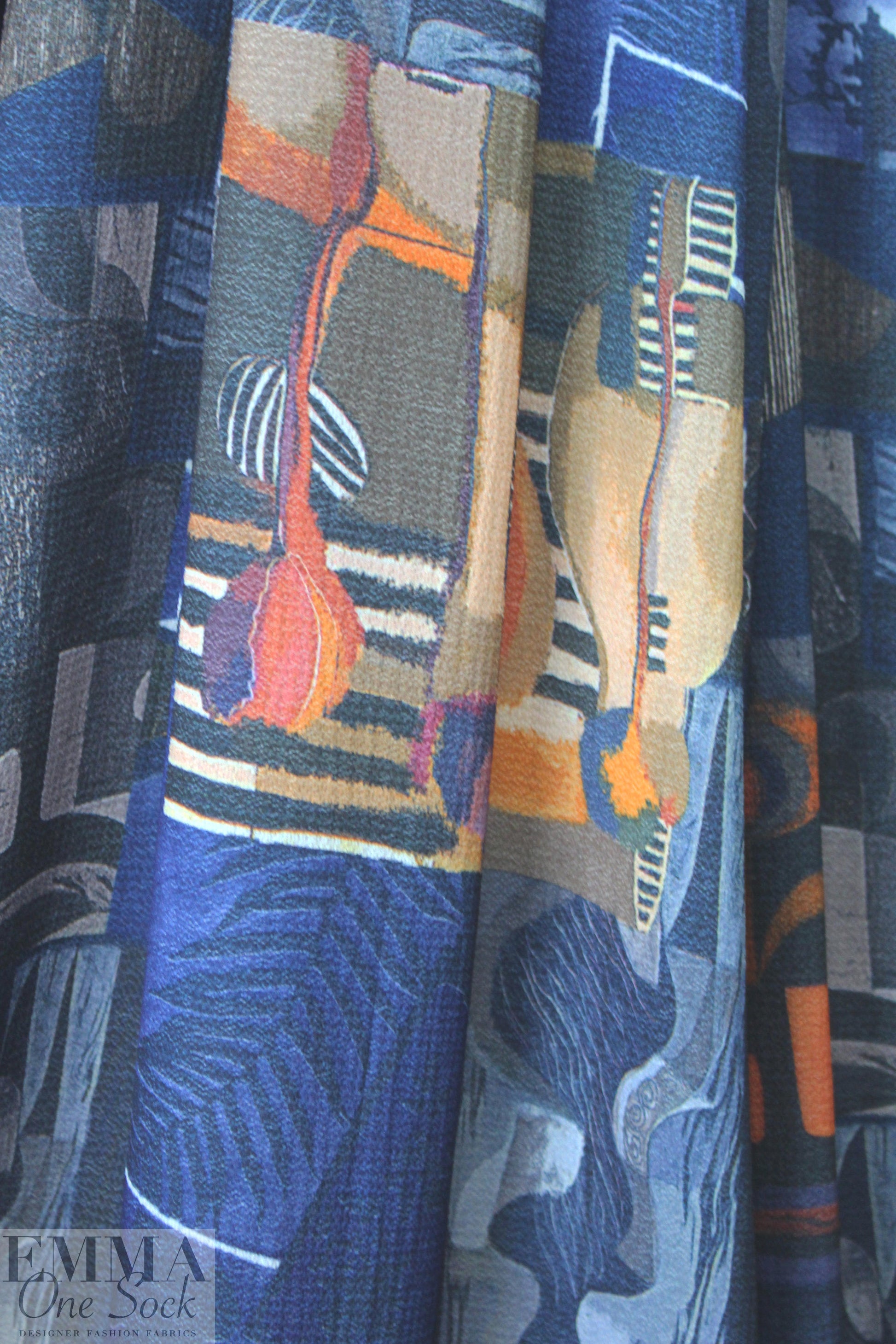 'cubism revisited' drapey pebble crepe woven - blue 1.75 yds