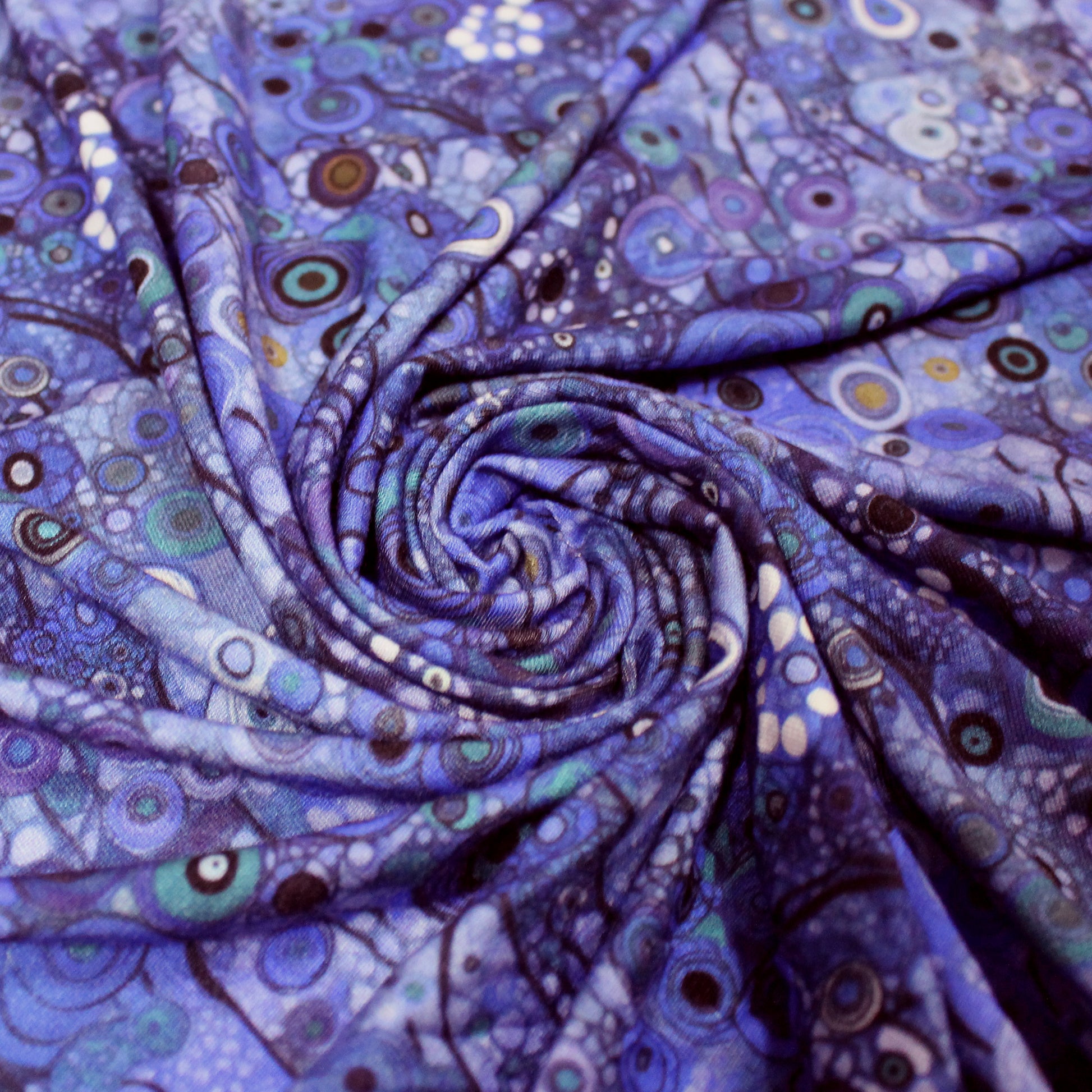 Dutch digital 'Klimt study' viscose knit, Oeko-Tex cert. - blue