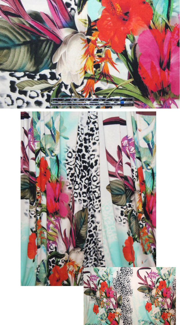 French hibiscus/animal panel knit print 2.2 yd (2 panels)