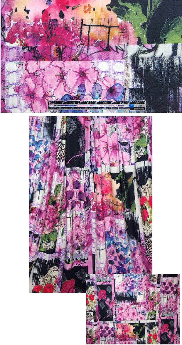 French digital pink floral scrapbook knit