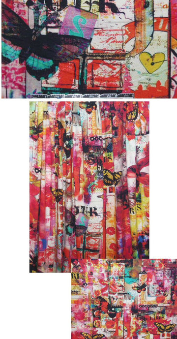 French digital 'butterfly scrapbook' knit .80 yds