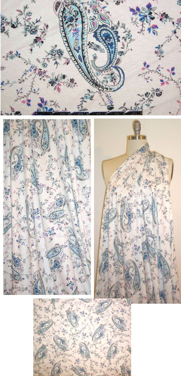 French sky/pink/white paisley rayon/lycra knit