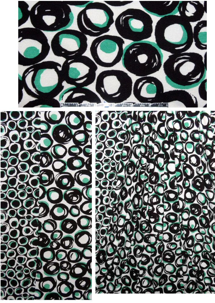 French bordered green/black/white dot digital knit