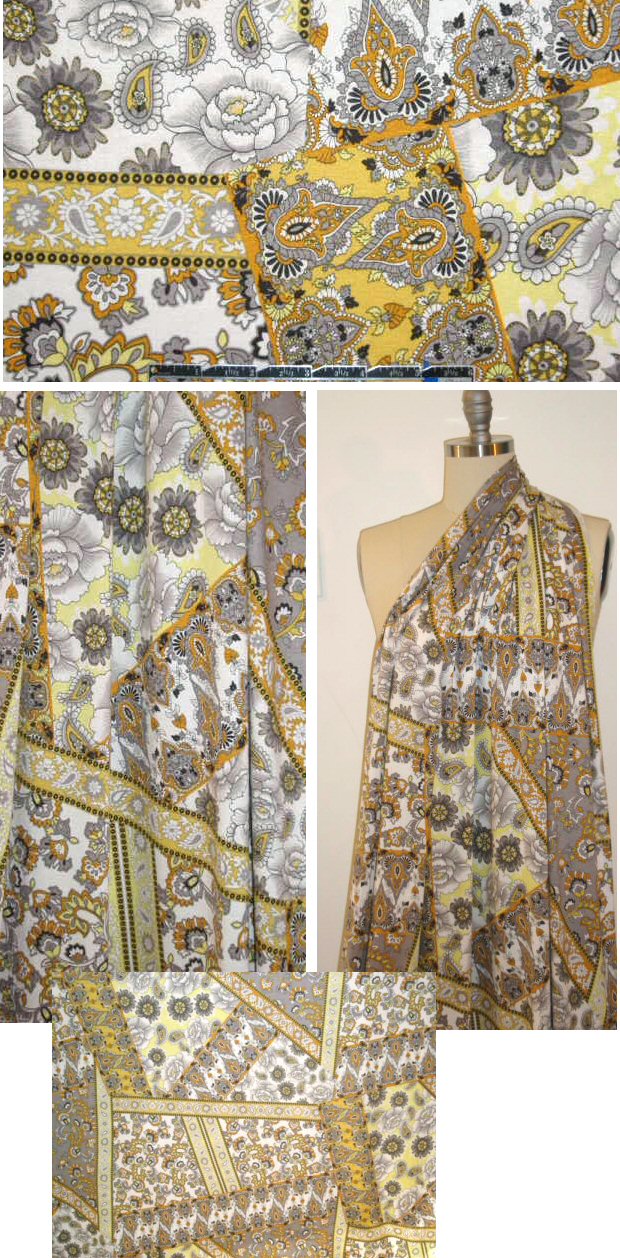 French lemon/gray crazy quilt rayon/lycra knit