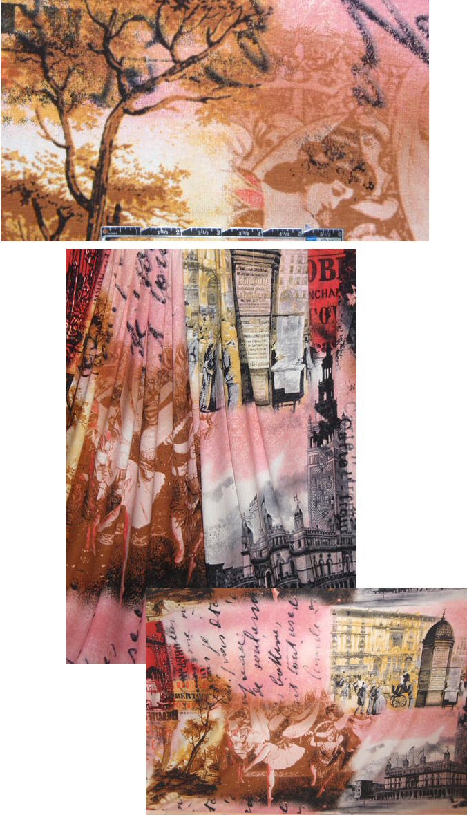 French toile montage digital panel knit