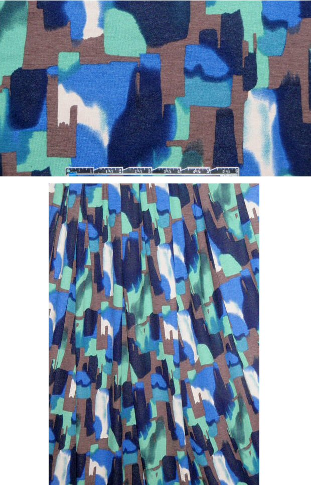French royal/teal/umber graphic knit print