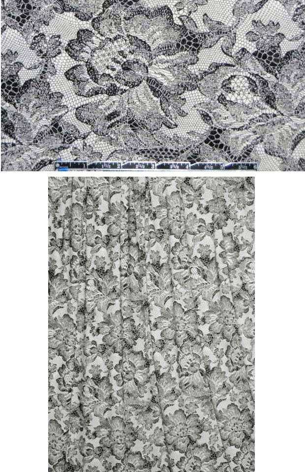 French black/white mesh lace printed knit