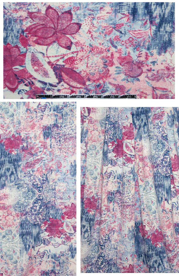 French pink/denim lace and flowers digital knit 1.33 yds