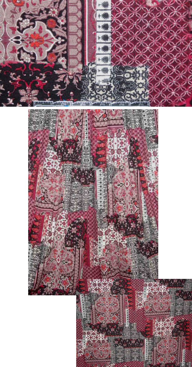 French wine-toned patchwork design knit