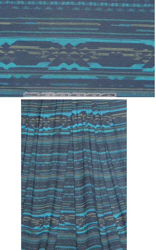 French turq/sweet pea tones ikat stripe r/l knit .75 yds
