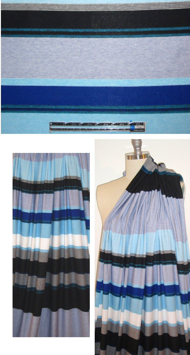 French yarn-dye stripe knit - cobalt/turq/black 1.25 yds