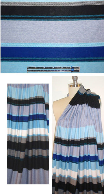 French yarn-dye stripe knit - cobalt/turq/black 1.25 yds