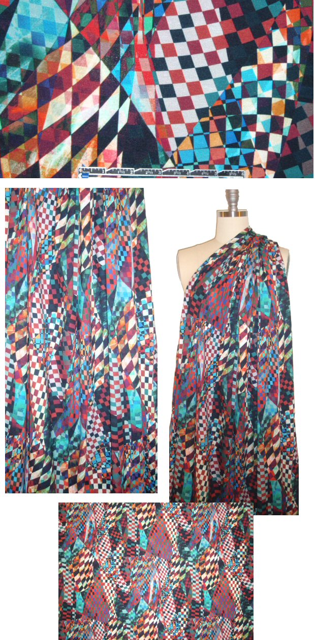 French 'checkered past' rayon/lycra knit - turq