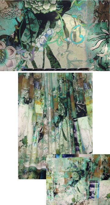 French scrapbook montage rayon/lycra knit - aqua