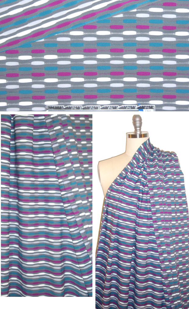 French fuschia/gray/teal yarn dye stripe 4-way 1.33 yd