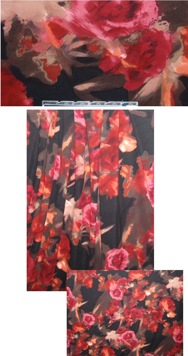 Italian digital painterly floral knit - rouge/espresso 1.375 yds