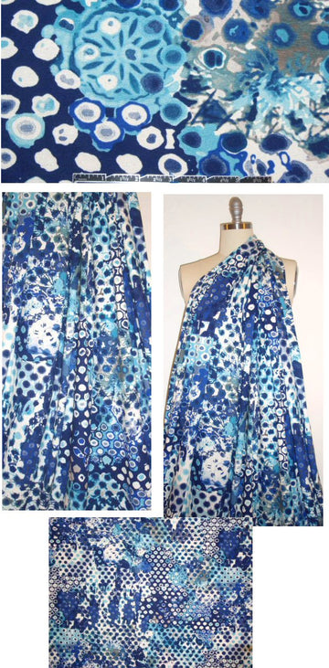 French shades of blue dotty abstract rayon/lycra knit