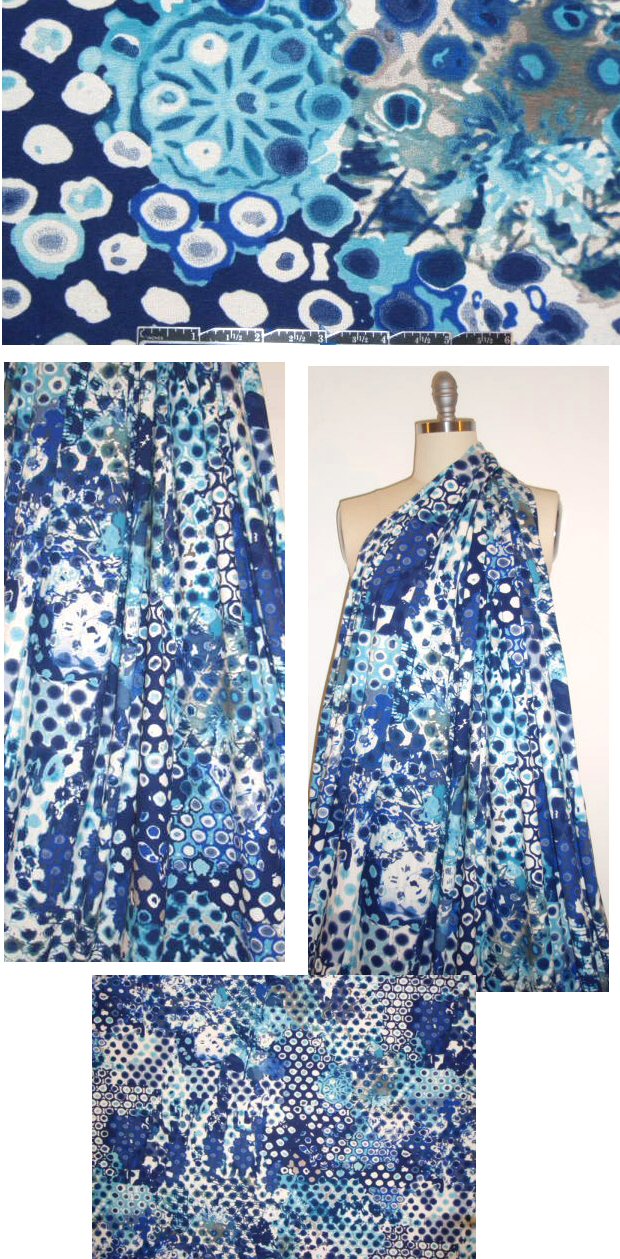 French shades of blue dotty abstract rayon/lycra knit 1 yard