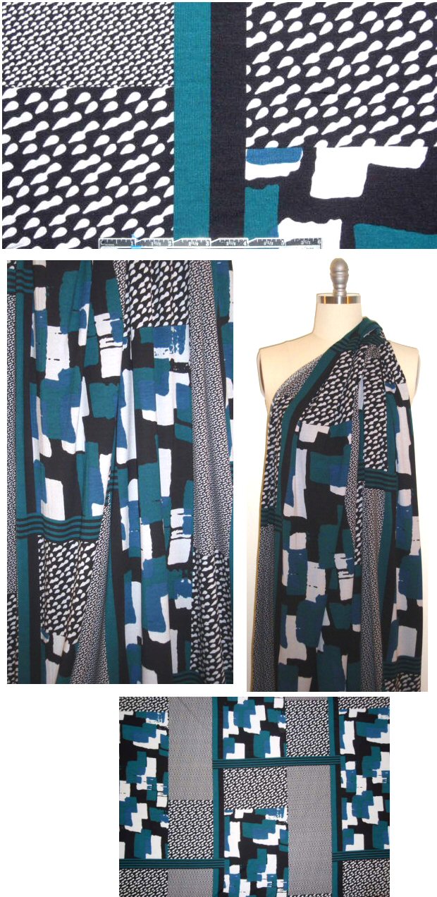 Italian digital graphic block knit - denim/mallard 1.125 yds