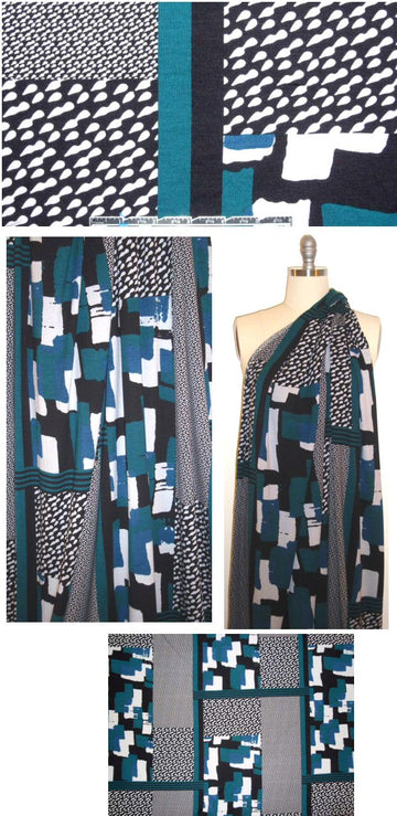 Italian digital graphic block knit - denim/mallard 1.125 yds