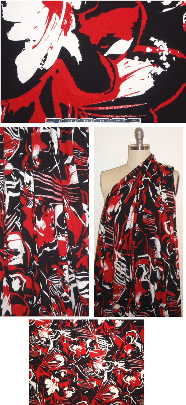 Italian digital rayon/lycra knit - red/black floral