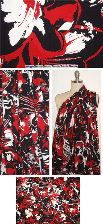 Italian digital rayon/lycra knit - red/black floral 1.33 yds