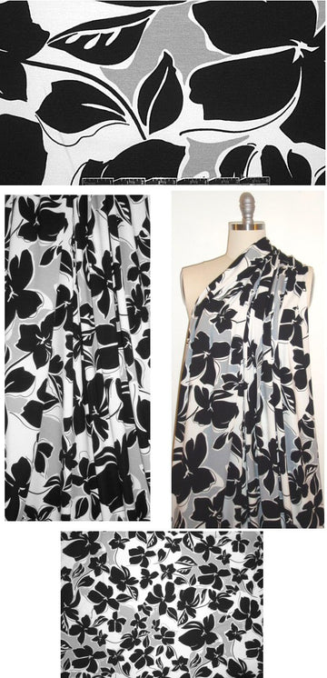 Italian black/white/gray stylized silhouette floral knit