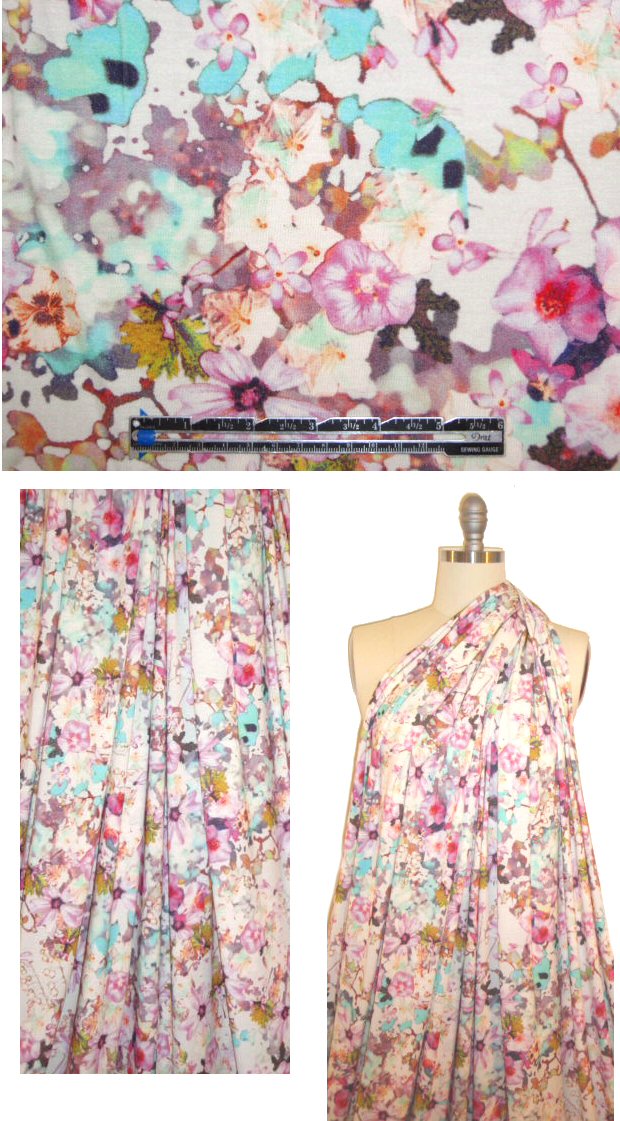 Italian digital rayon/lycra knit - painted floral 2 yds