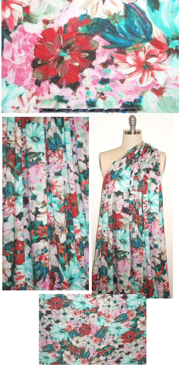 Italian pink/turq-mint painterly floral rayon/lycra knit