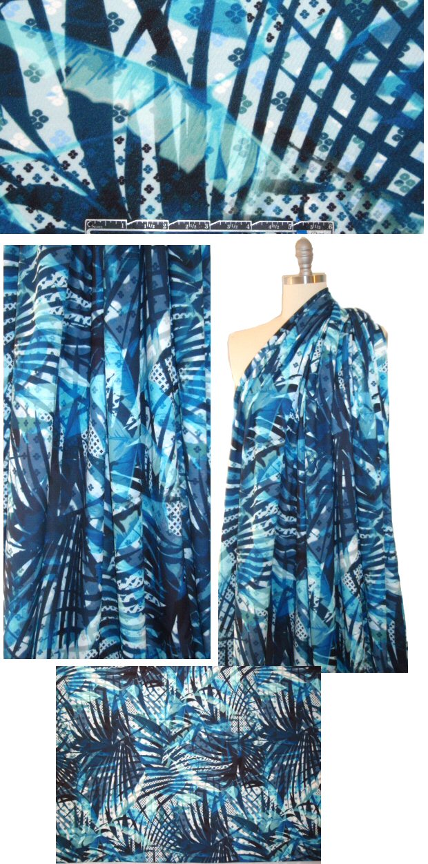Italian textured scuba knit - blue palms