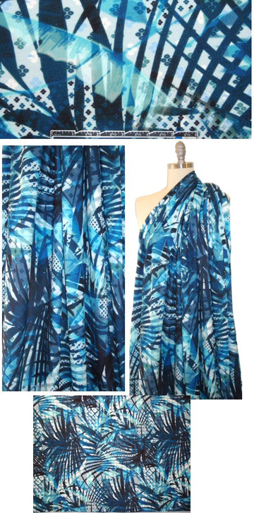 Italian textured scuba knit - blue palms