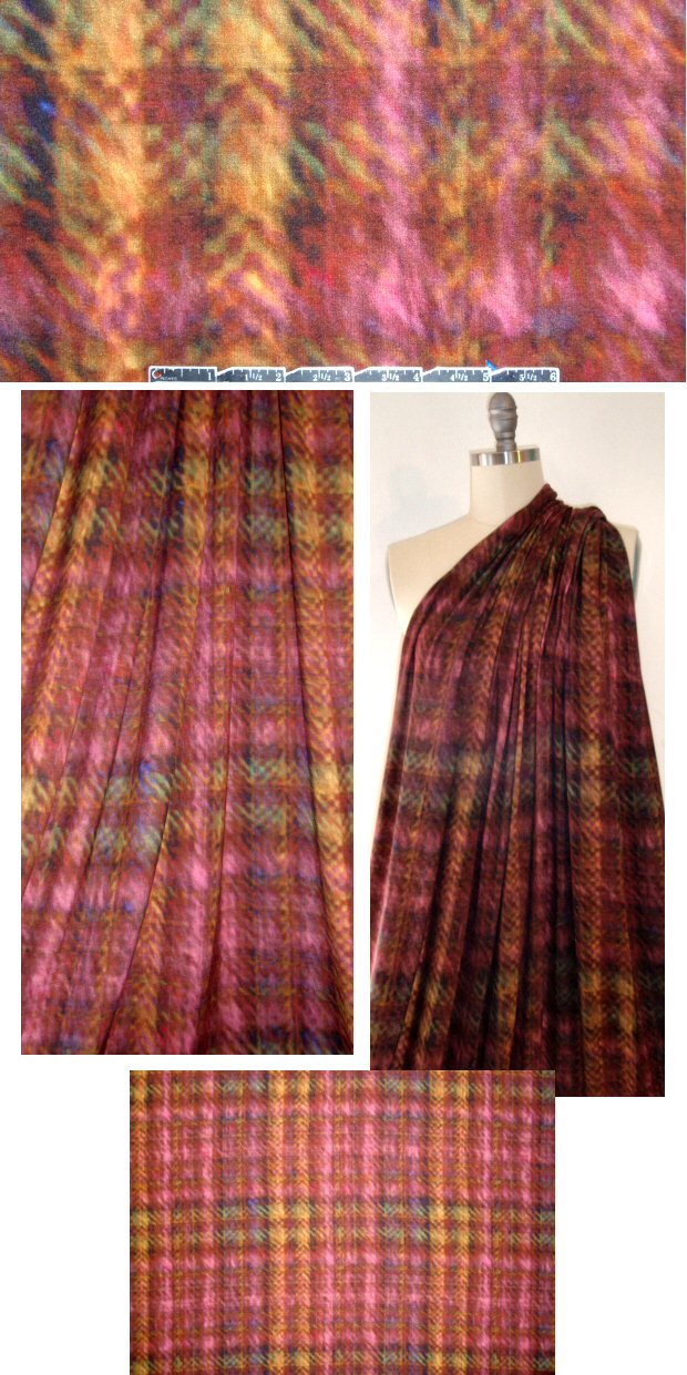Italian digital rayon/lycra knit - spice tones 'plaid' 2.25 yds