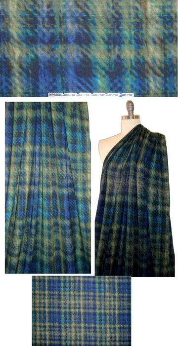 Italian digital rayon/lycra knit - blue/green 'plaid'